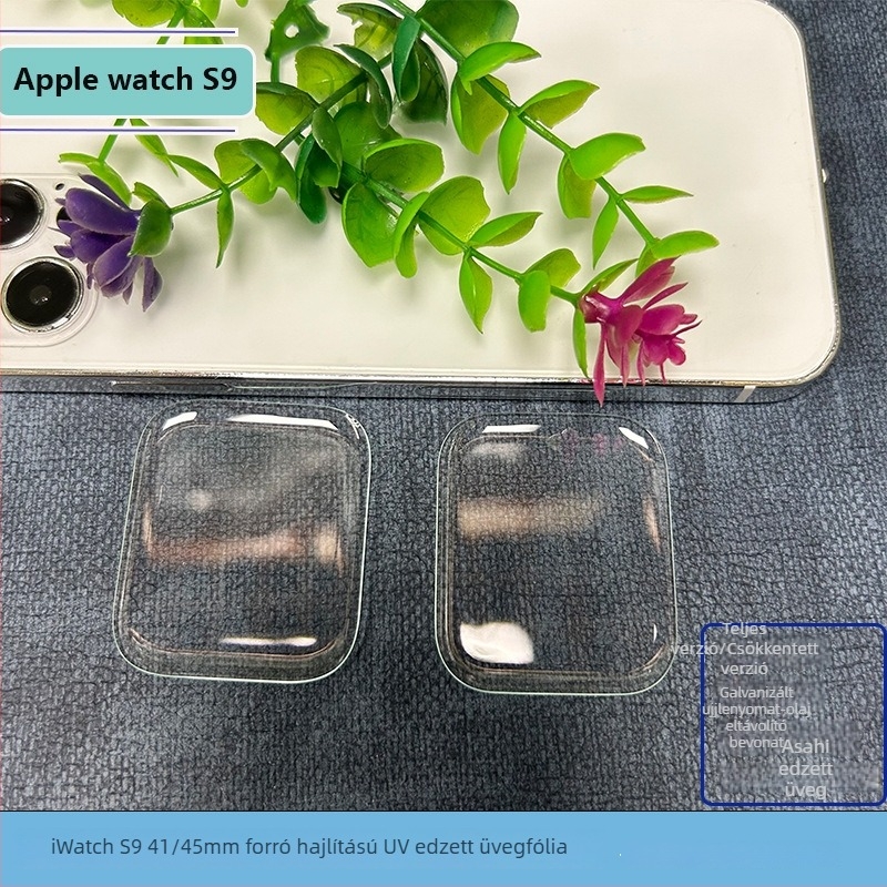 Apple Watch S9 41/45mm ívelt UV-edzett teljes kijelzős védőfólia mini verzióval és tokkal