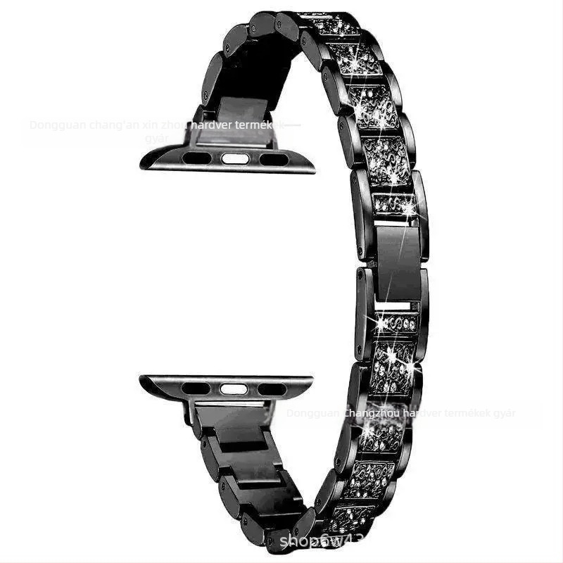 Gyémántokkal díszített fém óraszíj Apple Watch Series 8 számára, 19 cm hosszú, szélesség 20/22 mm
