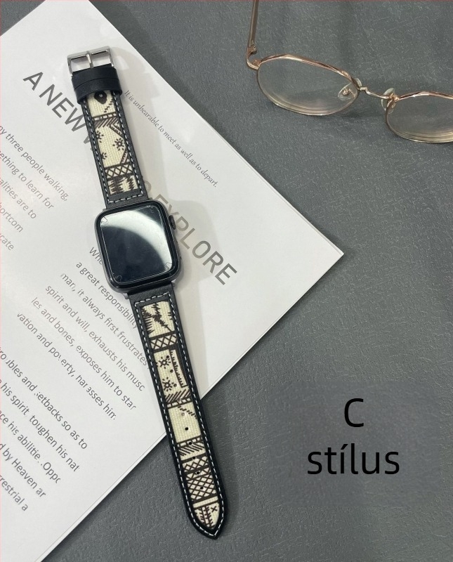Apple Watch szíj valódi bőr és vászonból, vintage koreai stílus, 22 mm