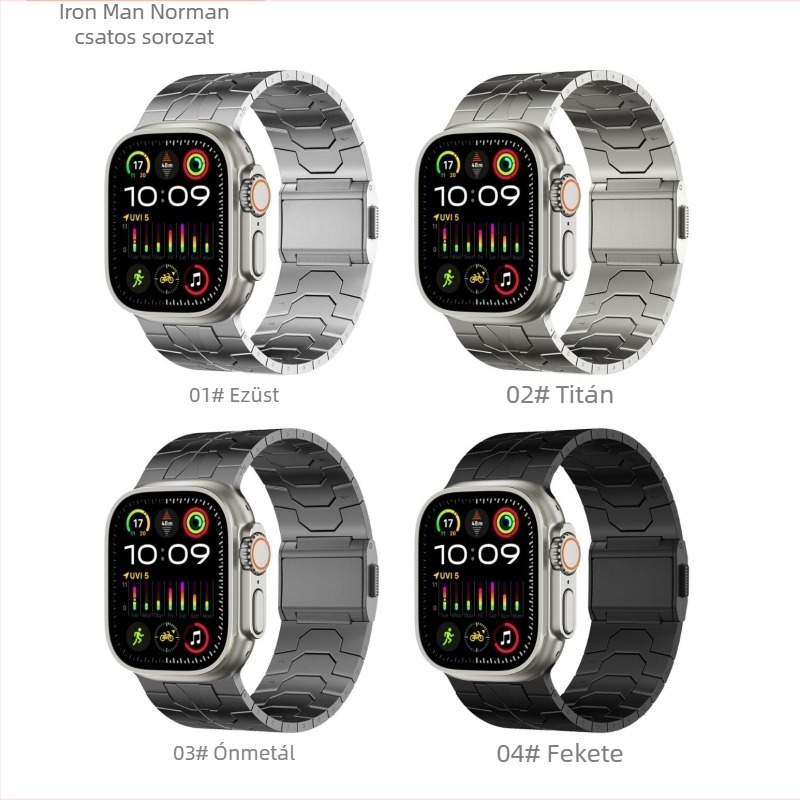 Apple Watch Ultra fém szíj Norman csattal és mágneses csattal, Iron Man stílus