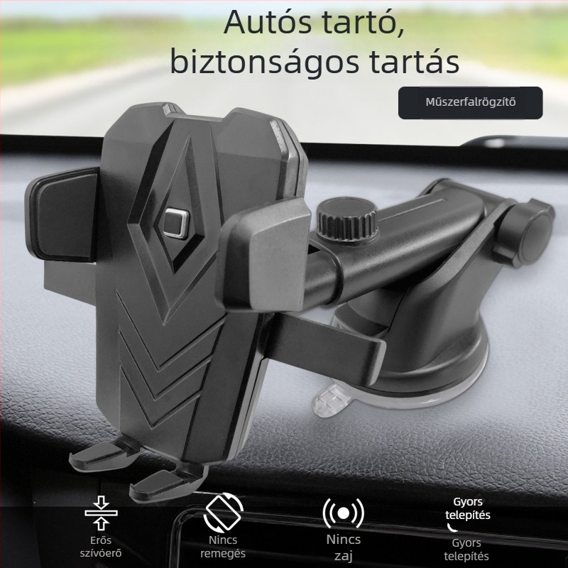 Autó navigációs telefon-tartó vákuumos rögzítéssel, univerzális kompatibilitás, teleszkópos automata zár, az első szélvédőre
