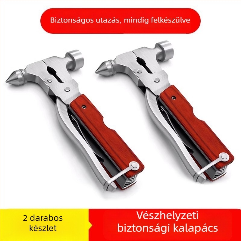 Autó ablaktörő – többfunkciós biztonsági kalapács üvegvágóval, rozsdamentes acélból, súly 0.39