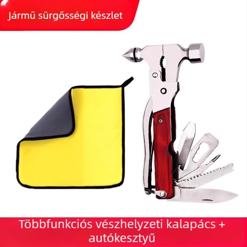 Autó ablaktörő – többfunkciós biztonsági kalapács üvegvágóval, rozsdamentes acélból, súly 0.39