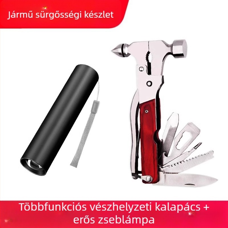 Autó ablaktörő – többfunkciós biztonsági kalapács üvegvágóval, rozsdamentes acélból, súly 0.39