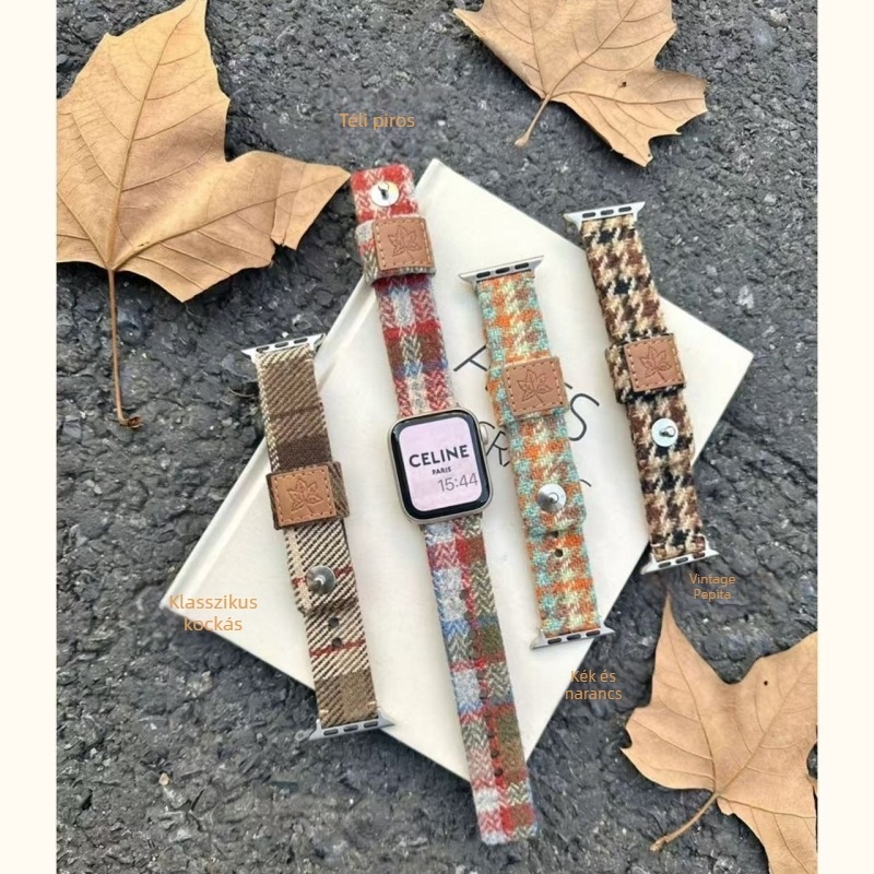 Gyapjából készült juharlevél mintás óraszíj Apple Watchhoz