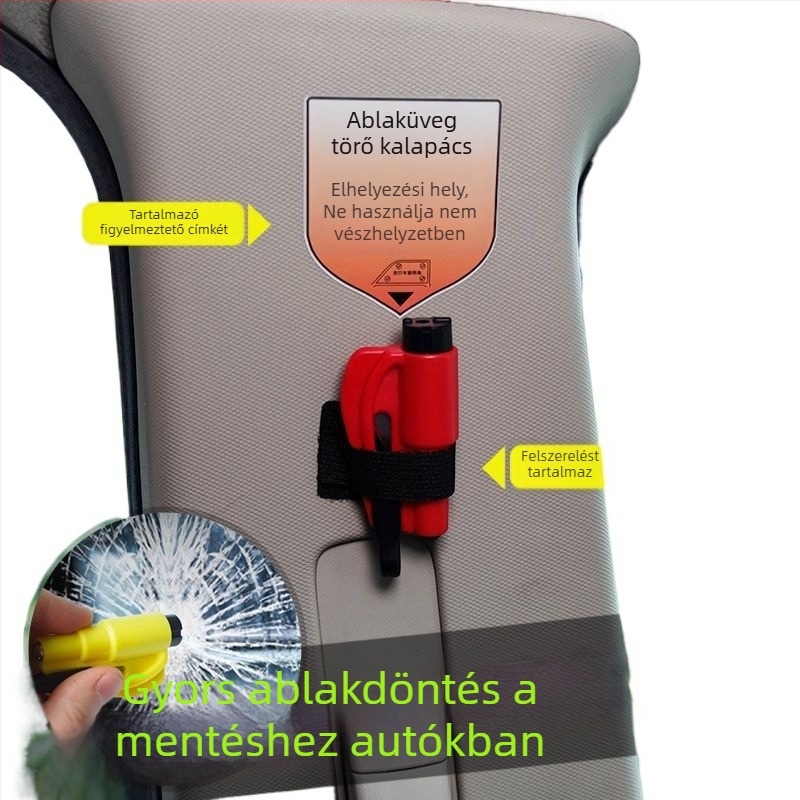 Autós vészhelyzeti szerszám – ablakbetörésre és életmentő funkciókra, többfunkciós
