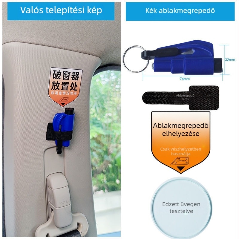 Autós vészhelyzeti szerszám – ablakbetörésre és életmentő funkciókra, többfunkciós