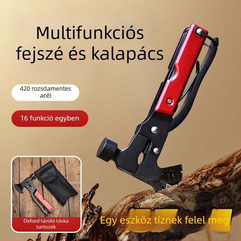 Autómentő vészhelyzeti ablakbetörő kalapács és többfunkciós szerszámkészlet összecsukható késsel és fogóval