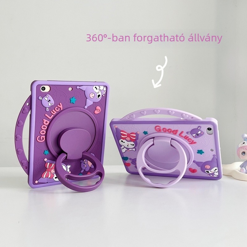 Kuromi szilikon védőtok iPadhez — teljes, karikatúra-stílusú kivitel; anyag: szilikon; forrópréses kivitel; kompatibilis az Apple iPad modellekkel