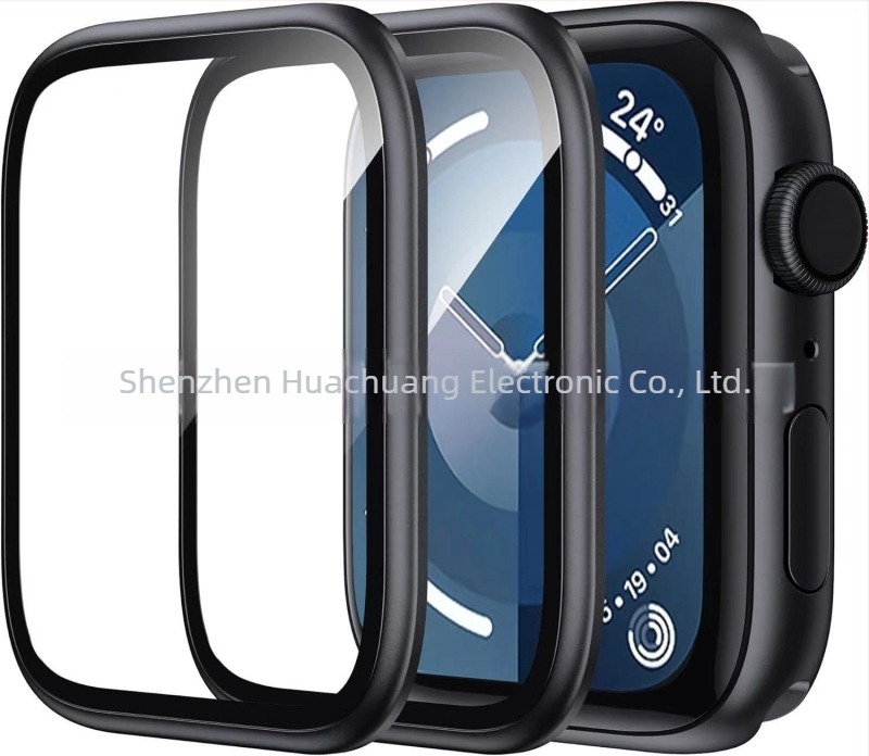 Edzett üveg képernyővédő fólia Apple Watch Series 7/8/9-hez, alumíniumötvözet kerettel