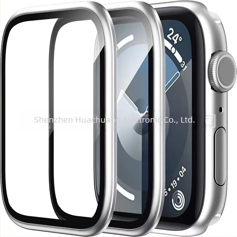 Edzett üveg képernyővédő fólia Apple Watch Series 7/8/9-hez, alumíniumötvözet kerettel