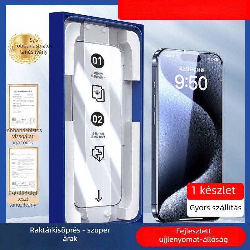 KAAPII Edzett üveg kijelzővédő iPhone 13 Pro Maxhoz – Elülső kijelzővédő, HD tisztaság, Anti‑Peek, Porálló, Ujjlenyomat‑mentes, Ütésálló