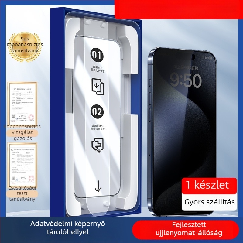 KAAPII Edzett üveg kijelzővédő iPhone 13 Pro Maxhoz – Elülső kijelzővédő, HD tisztaság, Anti‑Peek, Porálló, Ujjlenyomat‑mentes, Ütésálló