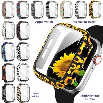 Apple Watch védőtok PC + edzett üveg, virágos mintázat víztranszferrel