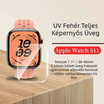 Apple Watch S11 UV védőfólia – Asahi üveg, HD, ujjlenyomat-mentes, teljes képernyő