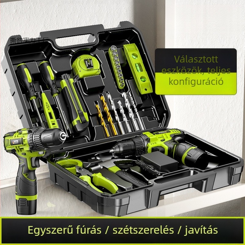 Háztartási szerszámkészlet dobozban, 200+ készlet és ajtózsanér állító kulcs
