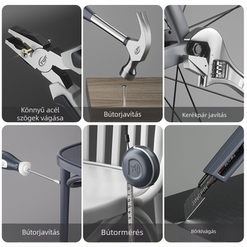 Fengwick 12 részes szerszámkészlet króm-vanádium acélból, kovácsolt, háztartási karbantartáshoz, többfunkciós szerszámos doboz