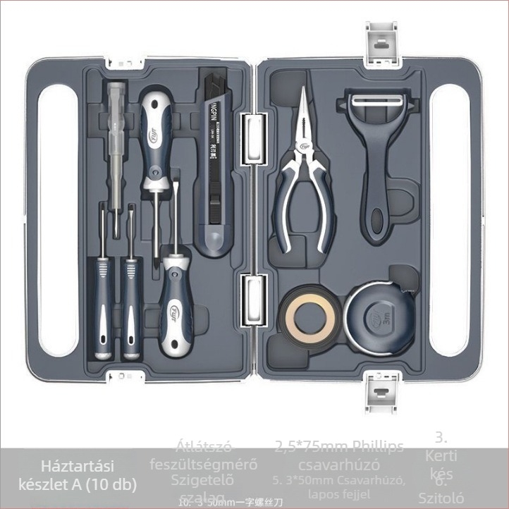 Fengwick 12 részes szerszámkészlet króm-vanádium acélból, kovácsolt, háztartási karbantartáshoz, többfunkciós szerszámos doboz