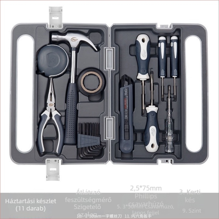 Fengwick 12 részes szerszámkészlet króm-vanádium acélból, kovácsolt, háztartási karbantartáshoz, többfunkciós szerszámos doboz