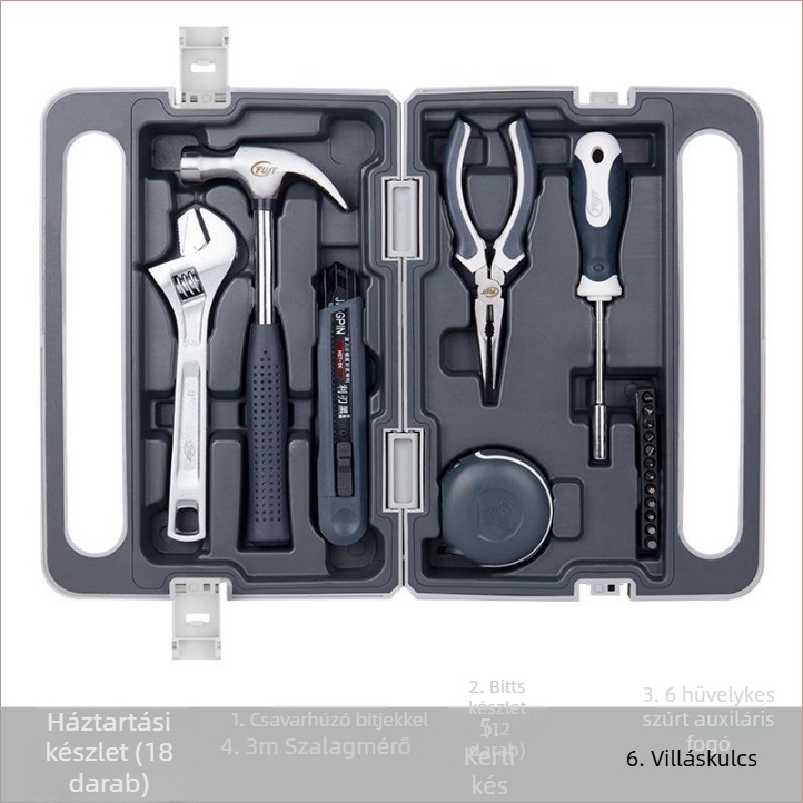 Fengwick 12 részes szerszámkészlet króm-vanádium acélból, kovácsolt, háztartási karbantartáshoz, többfunkciós szerszámos doboz