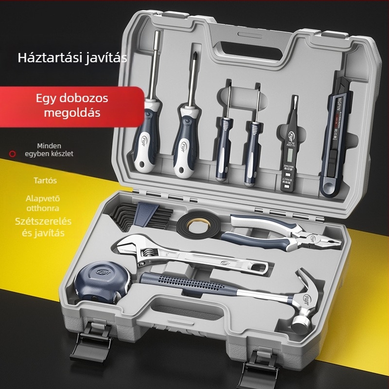 Fengwick 12 részes szerszámkészlet króm-vanádium acélból, kovácsolt, háztartási karbantartáshoz, többfunkciós szerszámos doboz