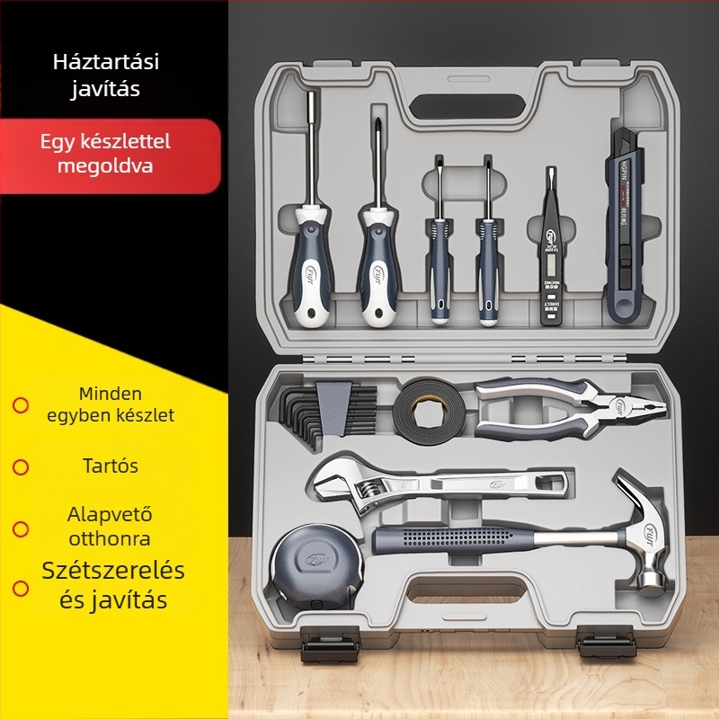 Fengwick 12 részes szerszámkészlet króm-vanádium acélból, kovácsolt, háztartási karbantartáshoz, többfunkciós szerszámos doboz