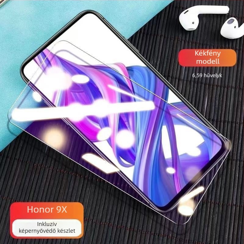 HONOR 9X/9X Pro számára edzett üveg képernyővédő teljes körű fedéssel, HD élességgel, ujjlenyomat-mentes, kékfény elleni védelemmel