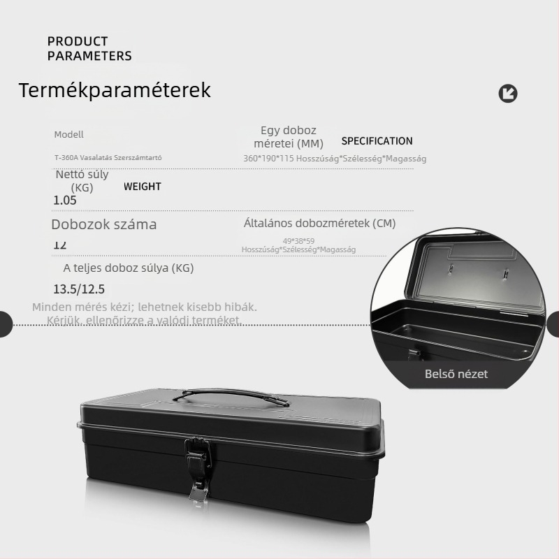 Klip Fém szerszámosláda, T-360A sorozat, egyrétegű hordozható kivitel, multifunkcionális szerszámtartó doboz otthonra és járműhöz
