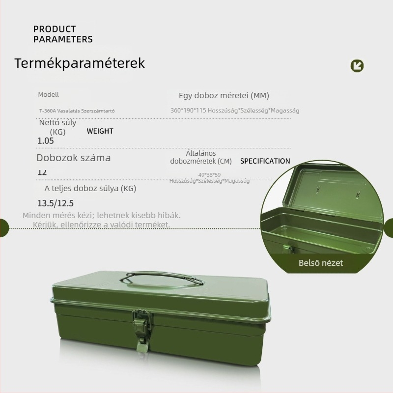 Klip Fém szerszámosláda, T-360A sorozat, egyrétegű hordozható kivitel, multifunkcionális szerszámtartó doboz otthonra és járműhöz