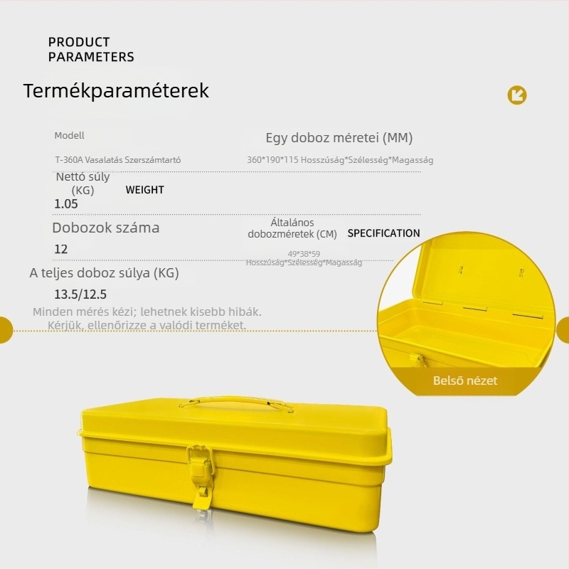 Klip Fém szerszámosláda, T-360A sorozat, egyrétegű hordozható kivitel, multifunkcionális szerszámtartó doboz otthonra és járműhöz