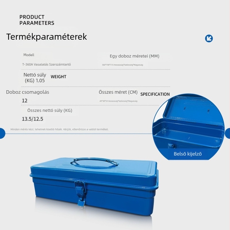 Klip Fém szerszámosláda, T-360A sorozat, egyrétegű hordozható kivitel, multifunkcionális szerszámtartó doboz otthonra és járműhöz