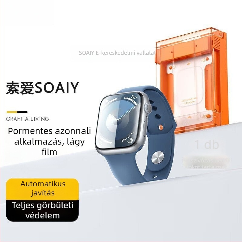 Apple Watch védőfólia PET – Teljes képernyő, Ellenálló a leeséshez, Mikrokristályos film