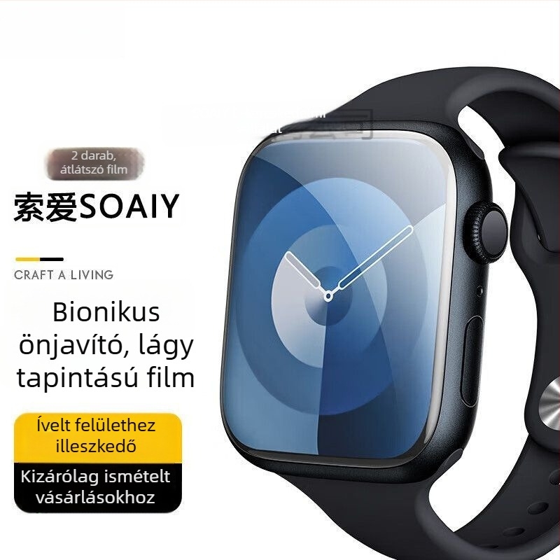 Apple Watch védőfólia PET – Teljes képernyő, Ellenálló a leeséshez, Mikrokristályos film