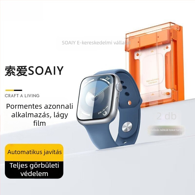 Apple Watch védőfólia PET – Teljes képernyő, Ellenálló a leeséshez, Mikrokristályos film