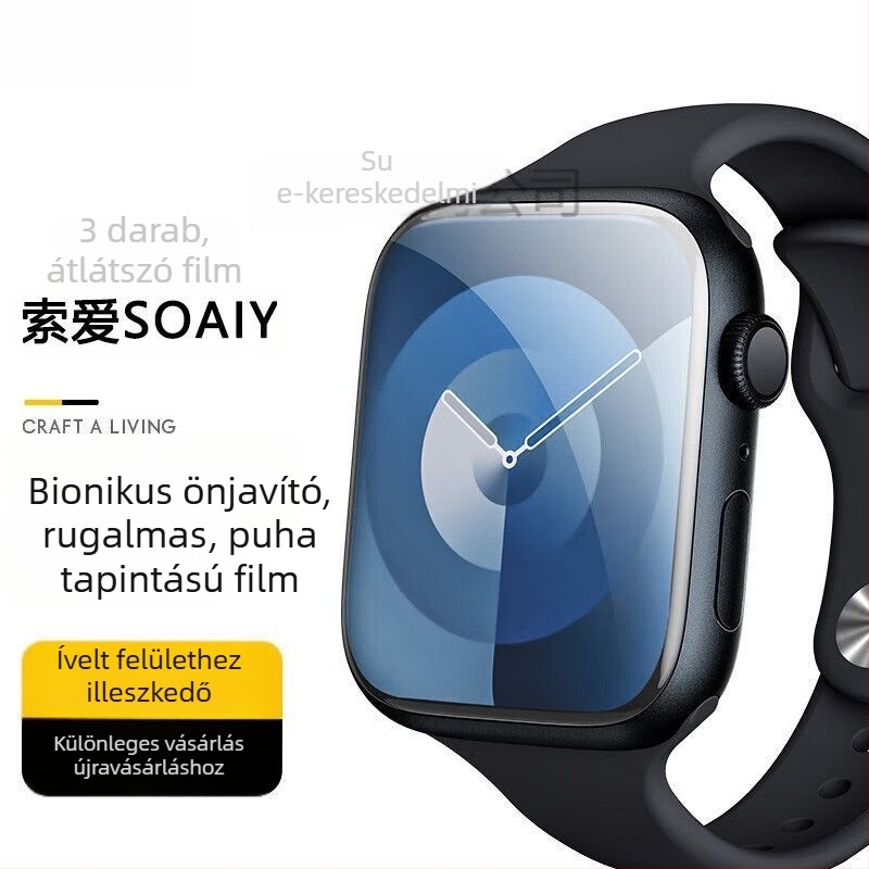 Apple Watch védőfólia PET – Teljes képernyő, Ellenálló a leeséshez, Mikrokristályos film