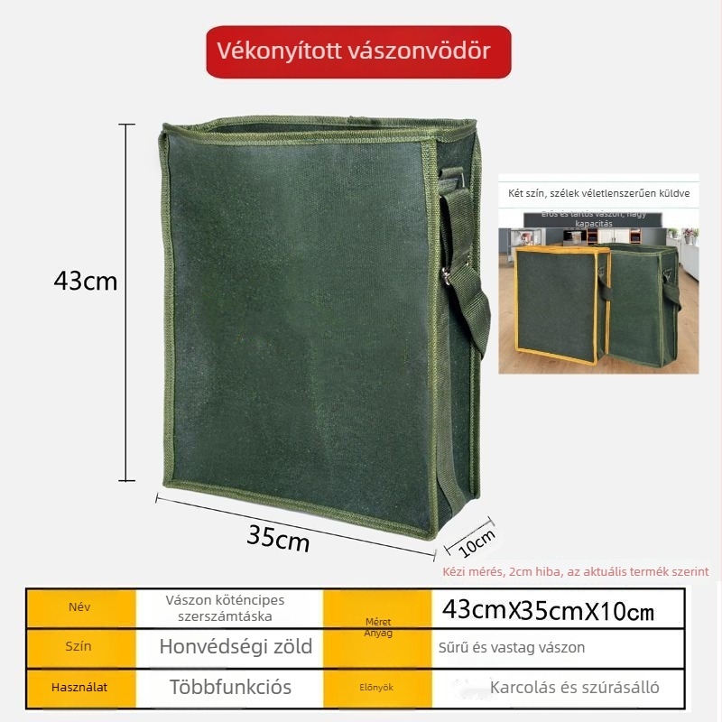 Vastagított vászon szerszámtáska villanyszerelőknek és asztalosoknak