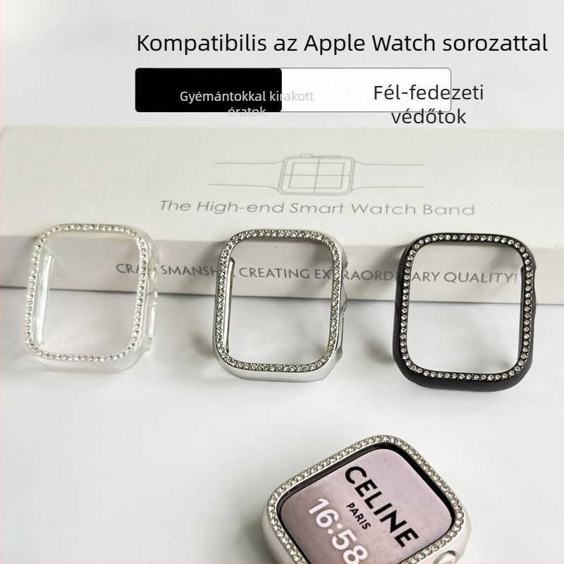Apple Watch Series 9 gyémántszegélyes keretvédő tokkal, Ultra 2 védőburkolat, 46 mm, kompatibilis S8 és S10/7/5/3