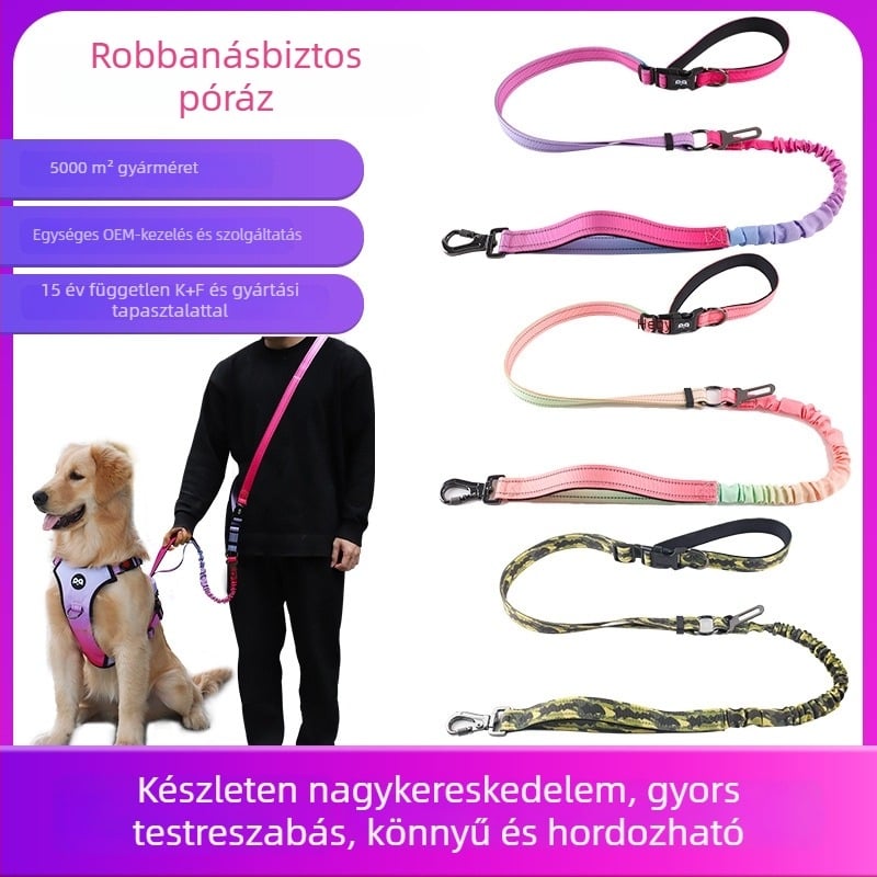 Fiber Pet poliészter kutya póráz övvel – kéz nélkül, vontatási pánt, 100 darab