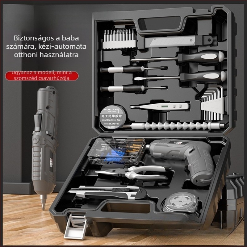 Háztartási elektromos csavarhúzó készlet – szétszerelés és összeszerelés, 70–80 darab, szerszámos dobozzal