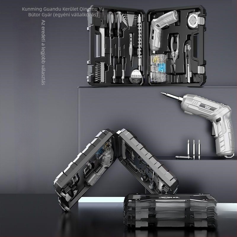 Háztartási elektromos csavarhúzó készlet – szétszerelés és összeszerelés, 70–80 darab, szerszámos dobozzal