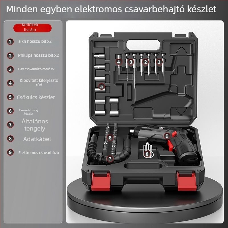 Háztartási elektromos csavarhúzó készlet – szétszerelés és összeszerelés, 70–80 darab, szerszámos dobozzal