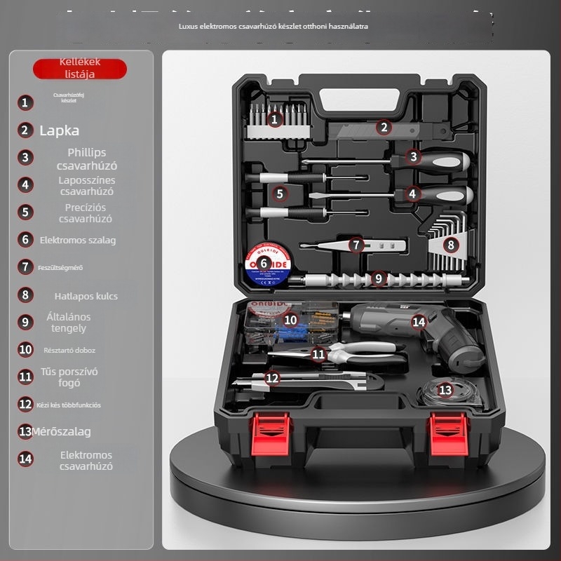 Háztartási elektromos csavarhúzó készlet – szétszerelés és összeszerelés, 70–80 darab, szerszámos dobozzal
