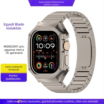 Apple Watch rozsdamentes acélból készült integrált védőház, kompatibilis 20/22 mm interfész, gombos zár