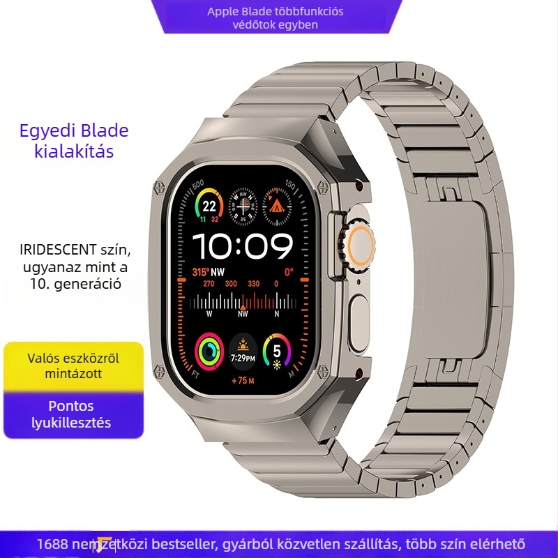 Apple Watch rozsdamentes acélból készült integrált védőház, kompatibilis 20/22 mm interfész, gombos zár