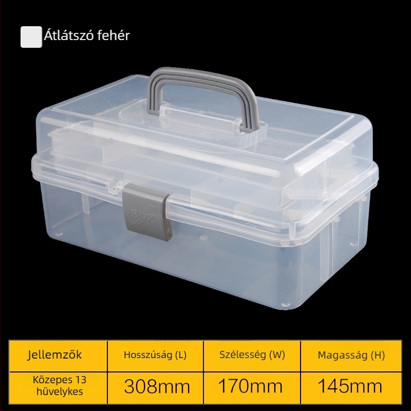 Háromrétegű összecsukható, átlátszó műanyag szerszámtartó doboz, művészethez, tároláshoz és manikűrhöz