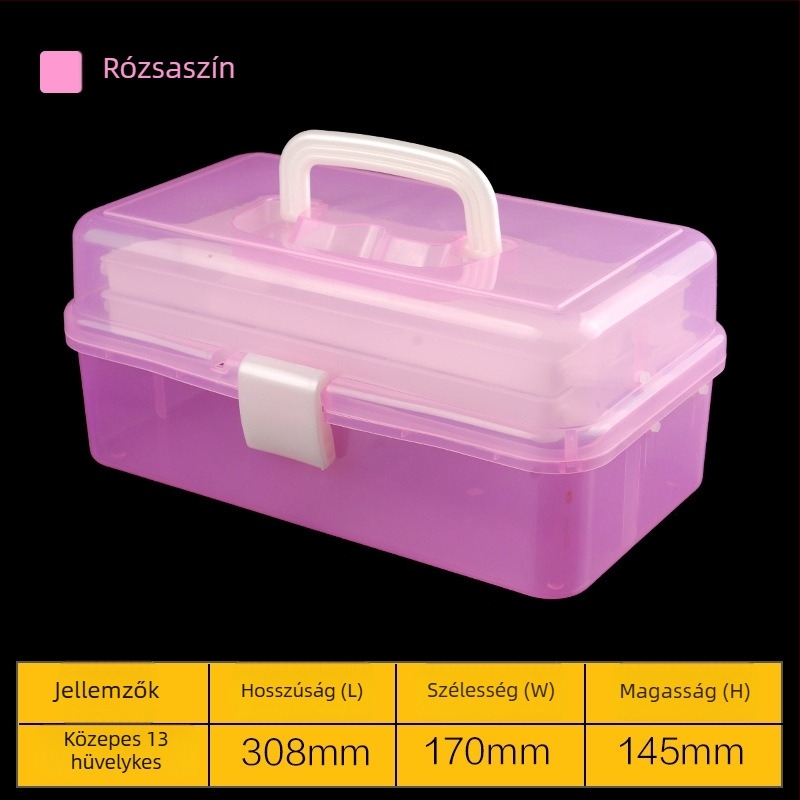 Háromrétegű összecsukható, átlátszó műanyag szerszámtartó doboz, művészethez, tároláshoz és manikűrhöz