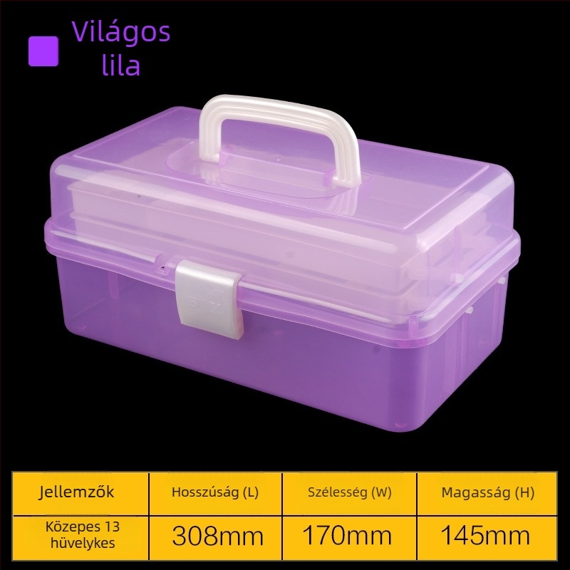 Háromrétegű összecsukható, átlátszó műanyag szerszámtartó doboz, művészethez, tároláshoz és manikűrhöz