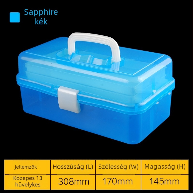 Háromrétegű összecsukható, átlátszó műanyag szerszámtartó doboz, művészethez, tároláshoz és manikűrhöz