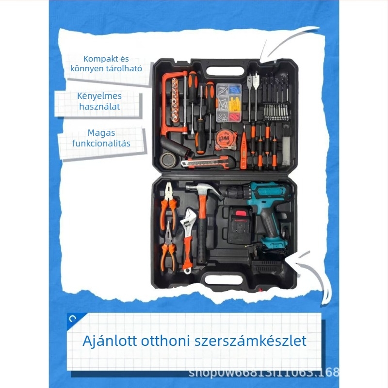 Háztartási szerszámkészlet szerszámos ládával, 116 darab, Yinuo márkájú, PP/TPR és szénacél anyagok, otthoni javításokra