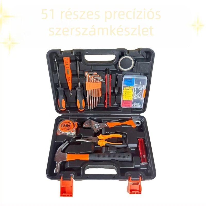 Háztartási szerszámkészlet szerszámos ládával, 116 darab, Yinuo márkájú, PP/TPR és szénacél anyagok, otthoni javításokra